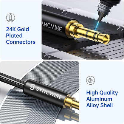 3.5Mm Aux Cable (9.8Ft/3M) Hi-Fi Sound Nylon Braided Auxiliary Audio Cable Adapter Male to Male AUX Cord for Headphones, Car, Home Stereos, Speaker, Iphone, Ipad, Ipod, Echo & More Black