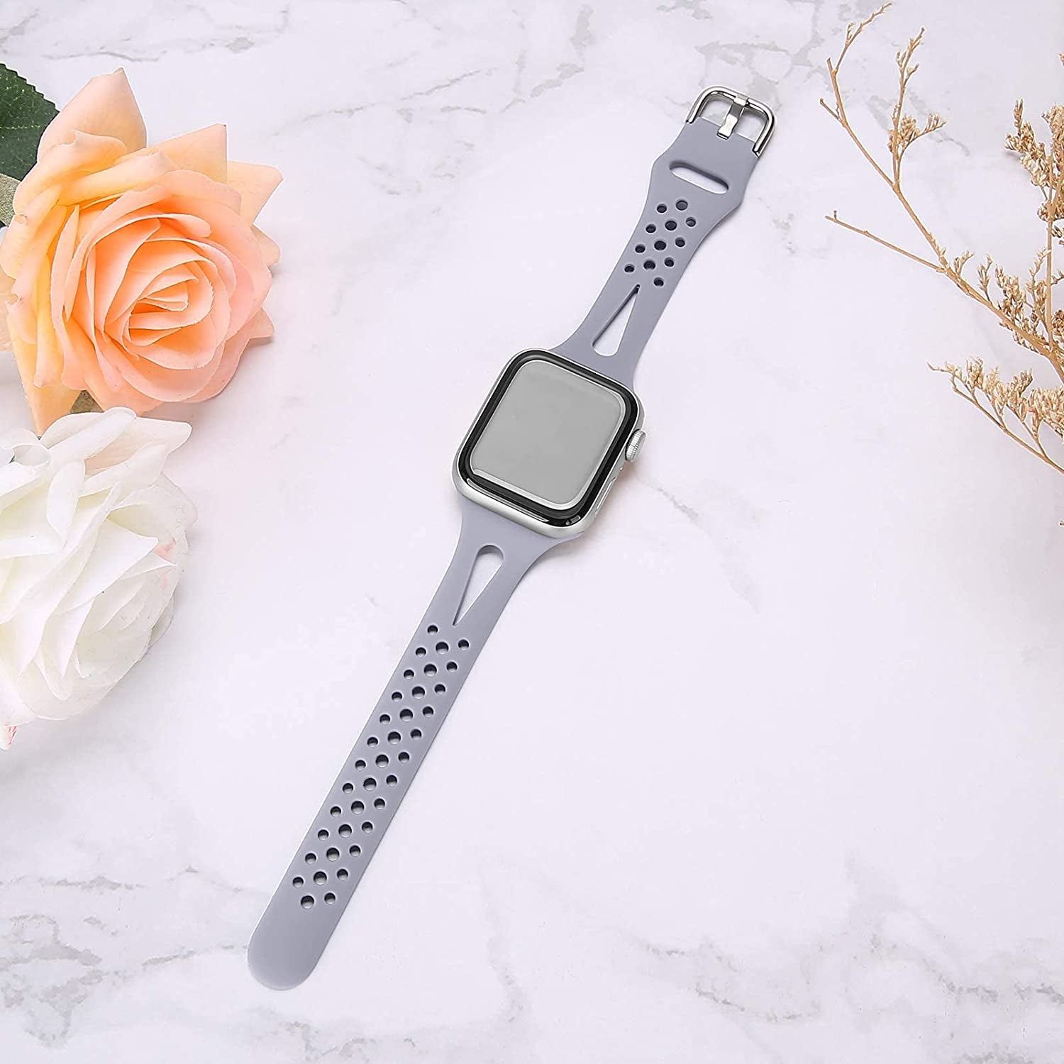 Compatible with Apple Watch Bands 38Mm 40Mm Series 5 Series 3, Women and Men Slim Silicone Sport Band Breathable Iwatch Bands 38MM 40MM Narrow Watch Strap for Iwatch Series 6 SE 5 4 3 2 1