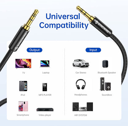 3.5Mm Aux Cable (9.8Ft/3M) Hi-Fi Sound Nylon Braided Auxiliary Audio Cable Adapter Male to Male AUX Cord for Headphones, Car, Home Stereos, Speaker, Iphone, Ipad, Ipod, Echo & More Black